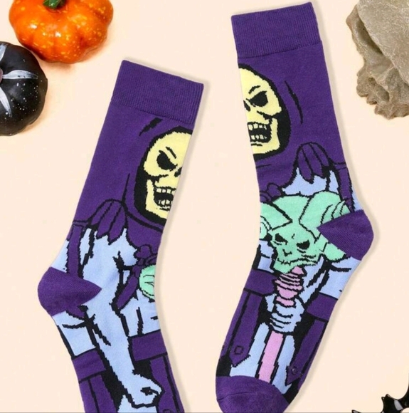 Purple skeleton skeletor he-man funny mens goth socks TV show cartoon punk crew - Picture 5 of 11